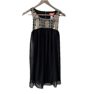 Banjul‎ Sequin Mini Dress S Black Gold Open Back Empire Waist Sleeveless Party